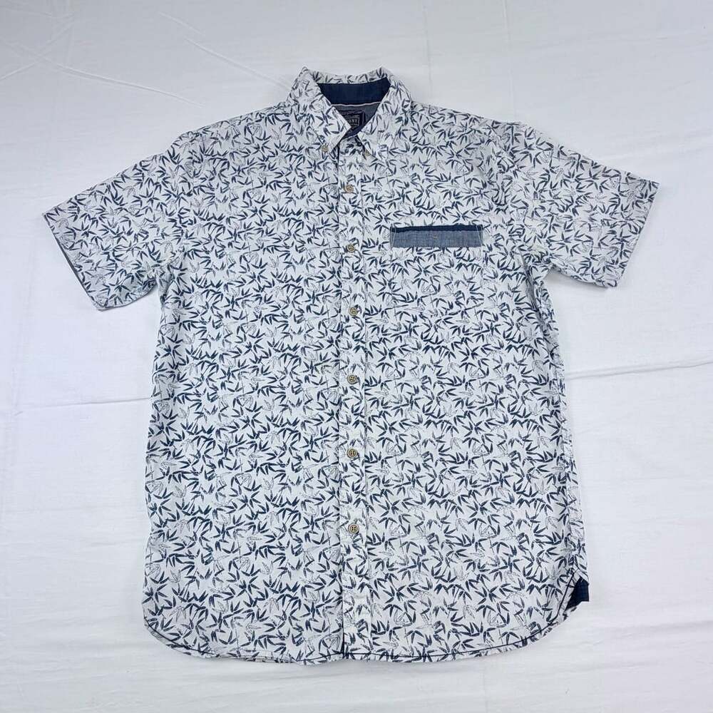 Company 81 Men’s Button-Up Shirt Blue Leaf Print Short Sleeve Size M